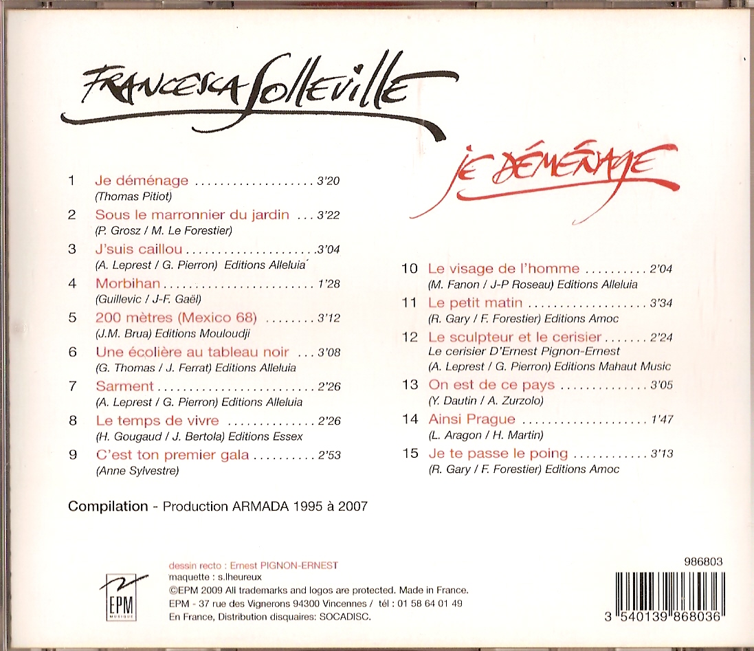 Verso du CD de Francesca (paru en mars 2009)